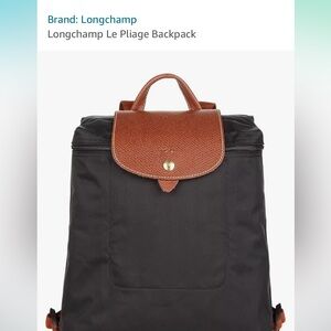 Longchamp Le Pliage Backpack in Black with Brown leather